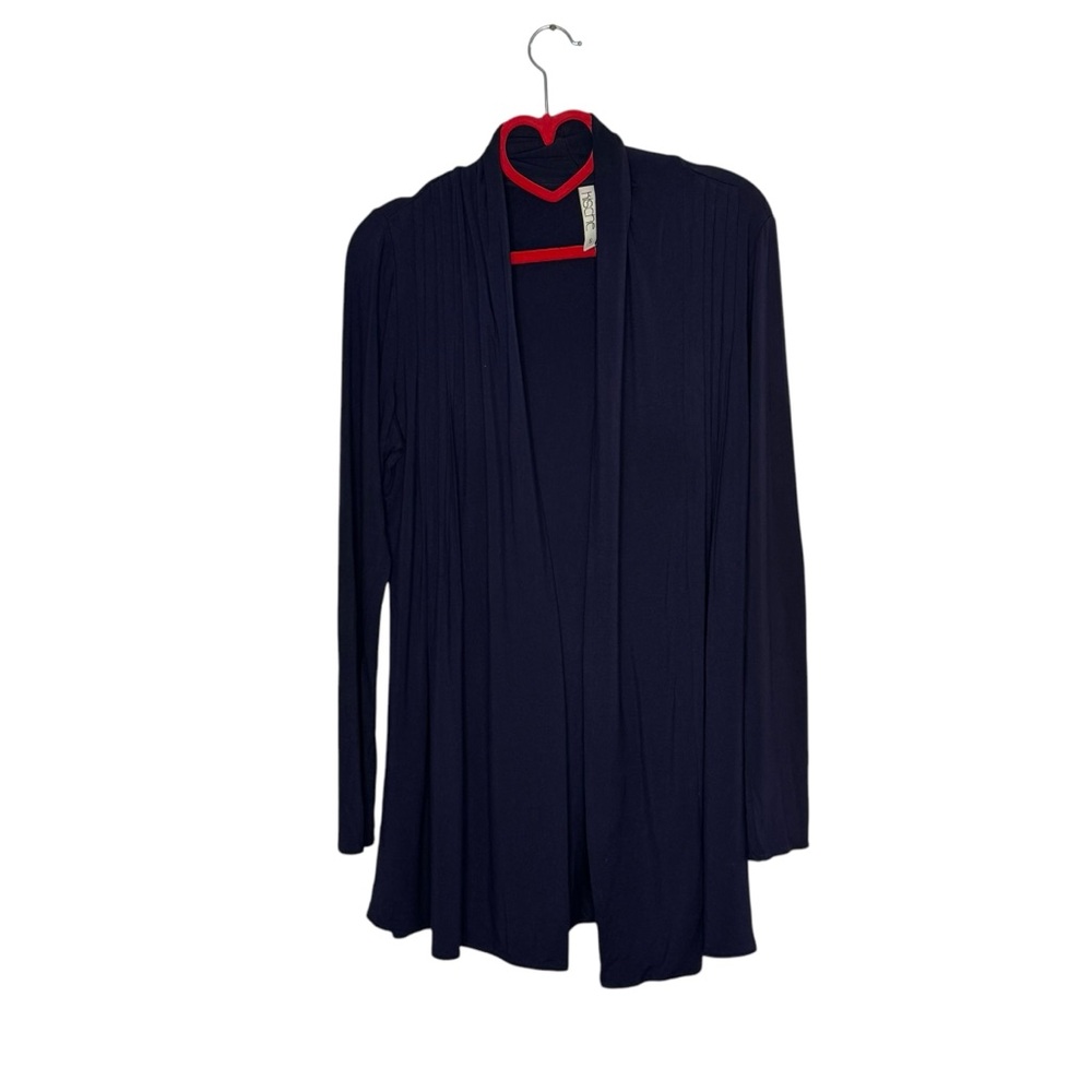 Kische Small Navy Blue Lightweight Rayon/Spandex Open Front Cardigan w Pleats